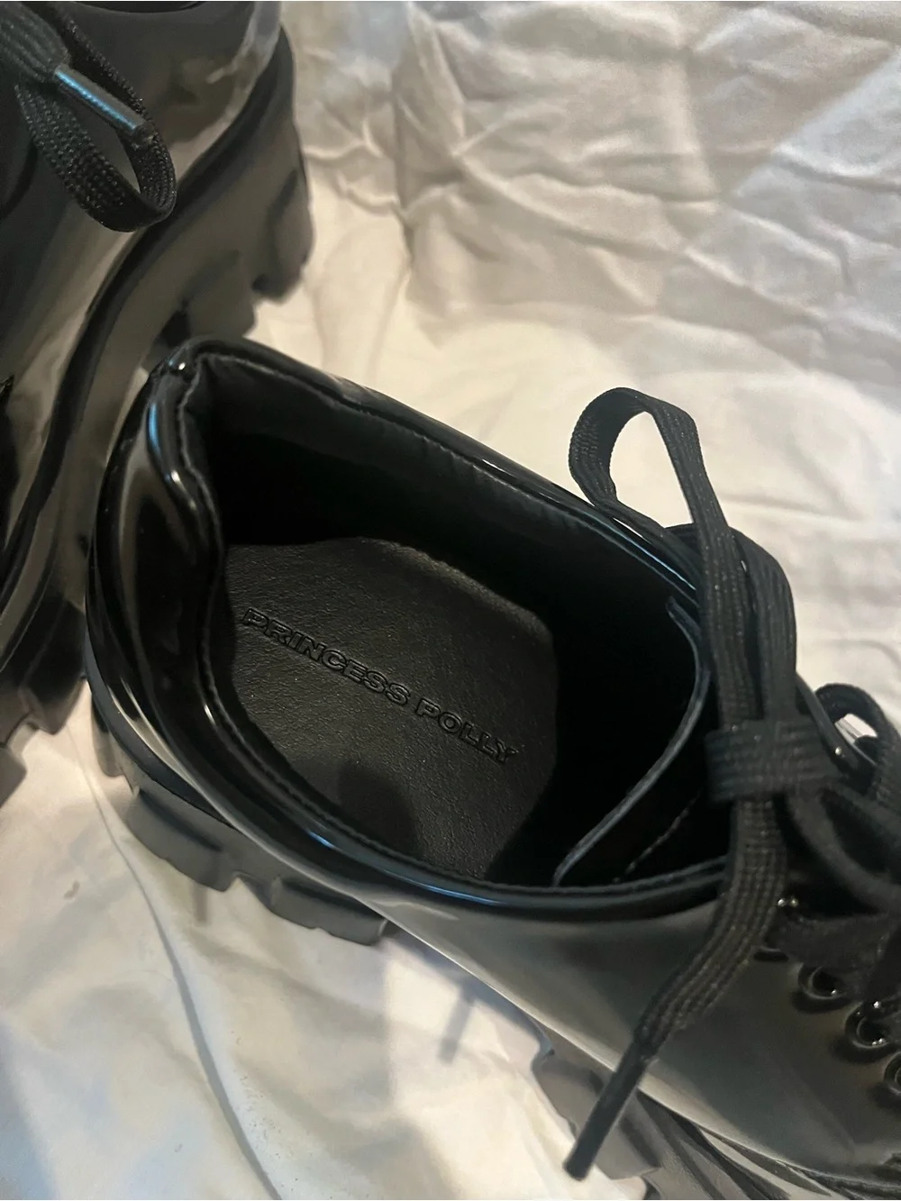 Princess Polly Black High Shine Chunky Platform Lace Up Shoes Size 9 NWOB